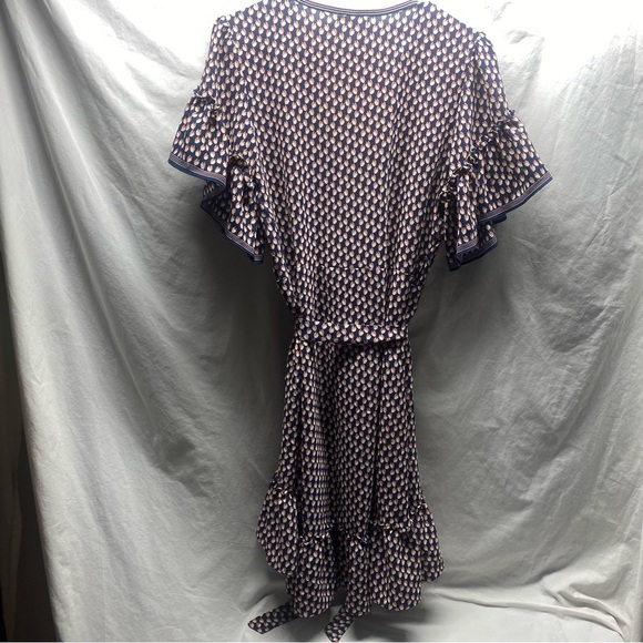 Max Studio Floral Ruffle Wrap Dress M Blue Pink - Picture 6 of 6